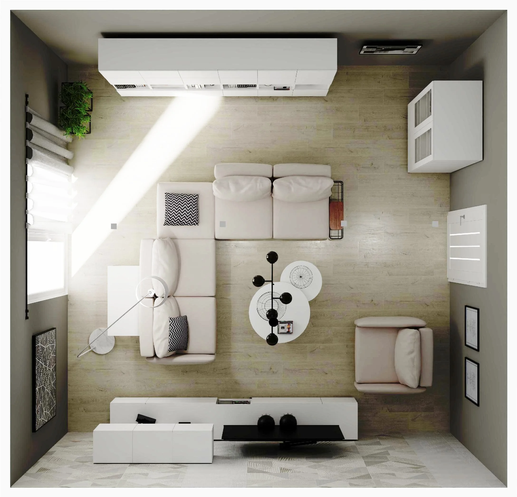 Purystyczny salon w odcieniach bieli
