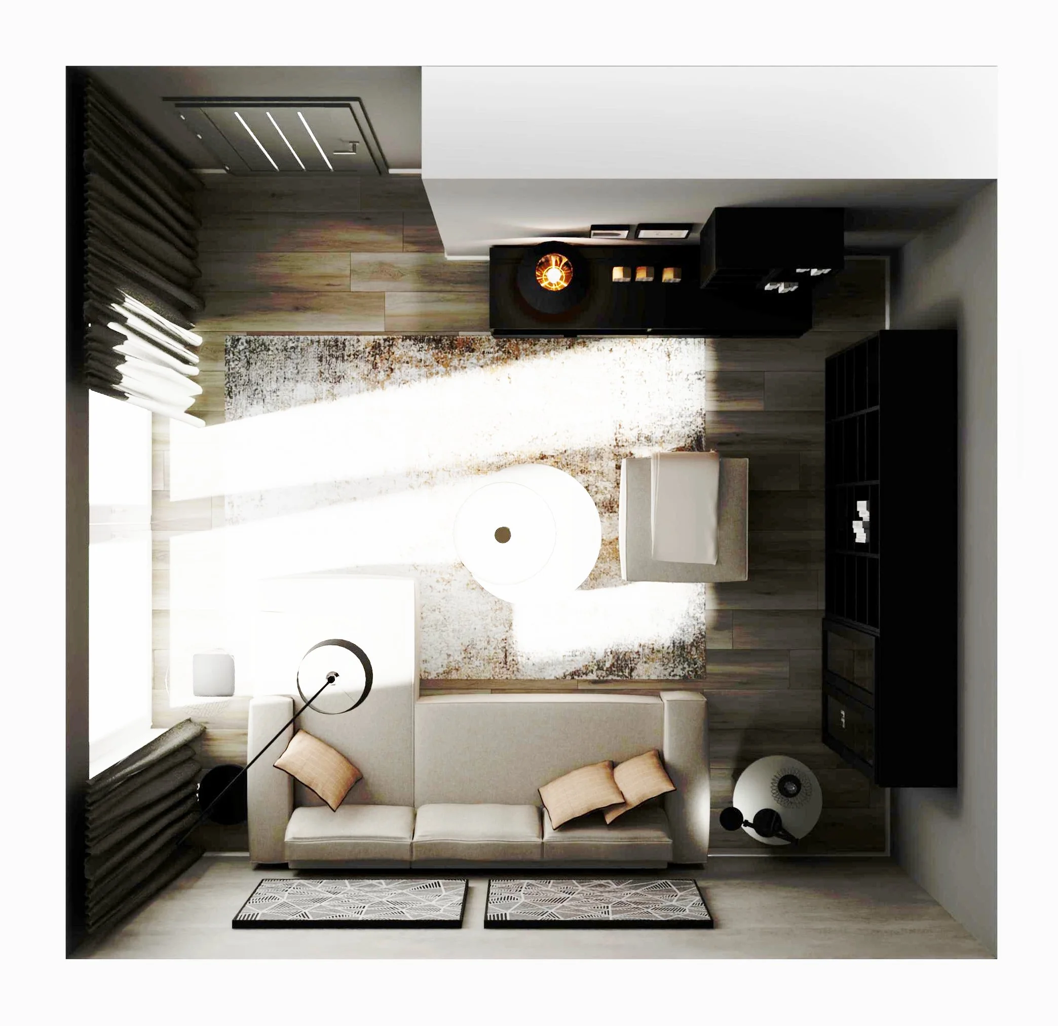 Wyrafinowany salon w tonacji szaro-czarnej