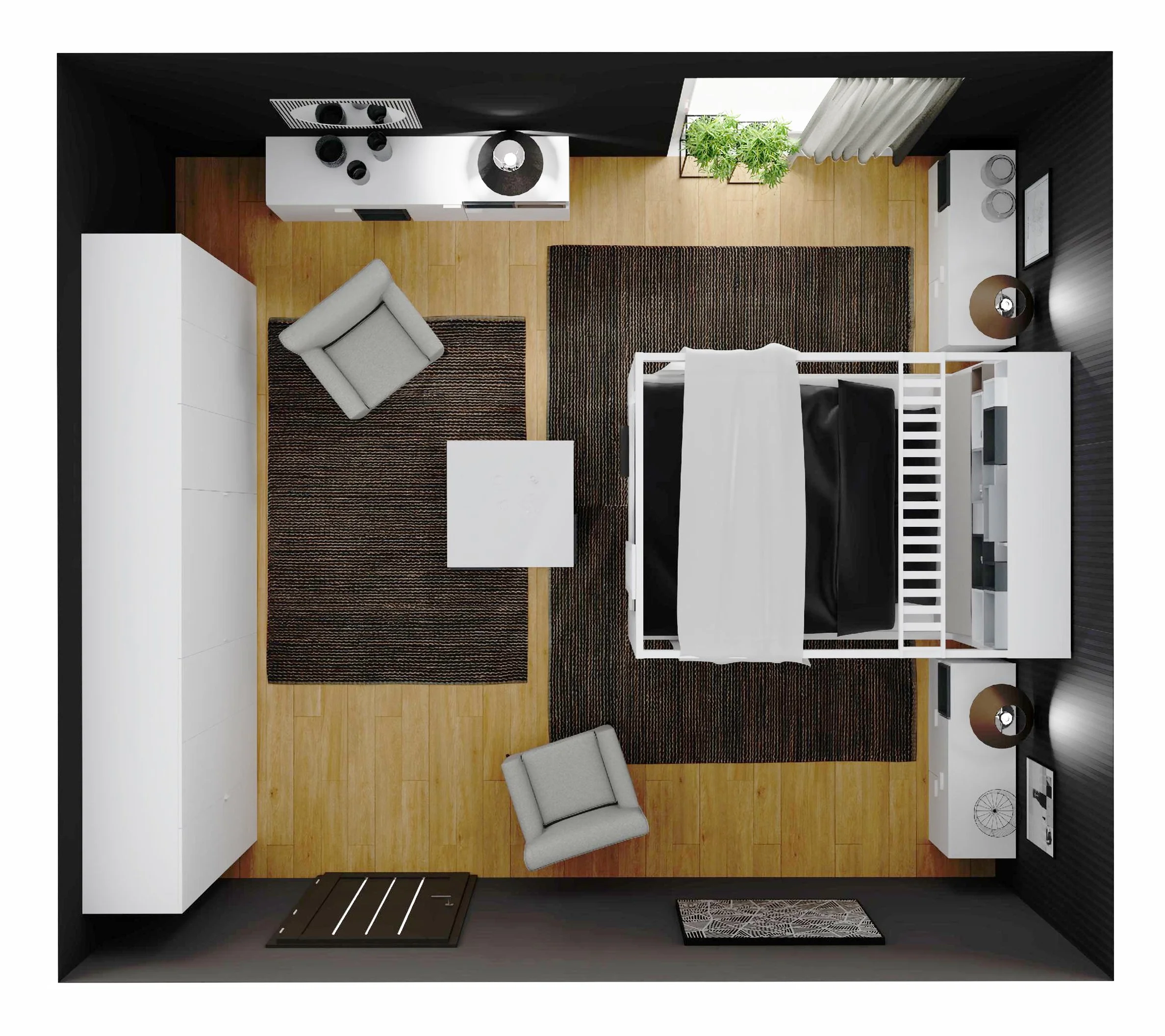 Elegancka sypialnia dla pary w kolorach black & white