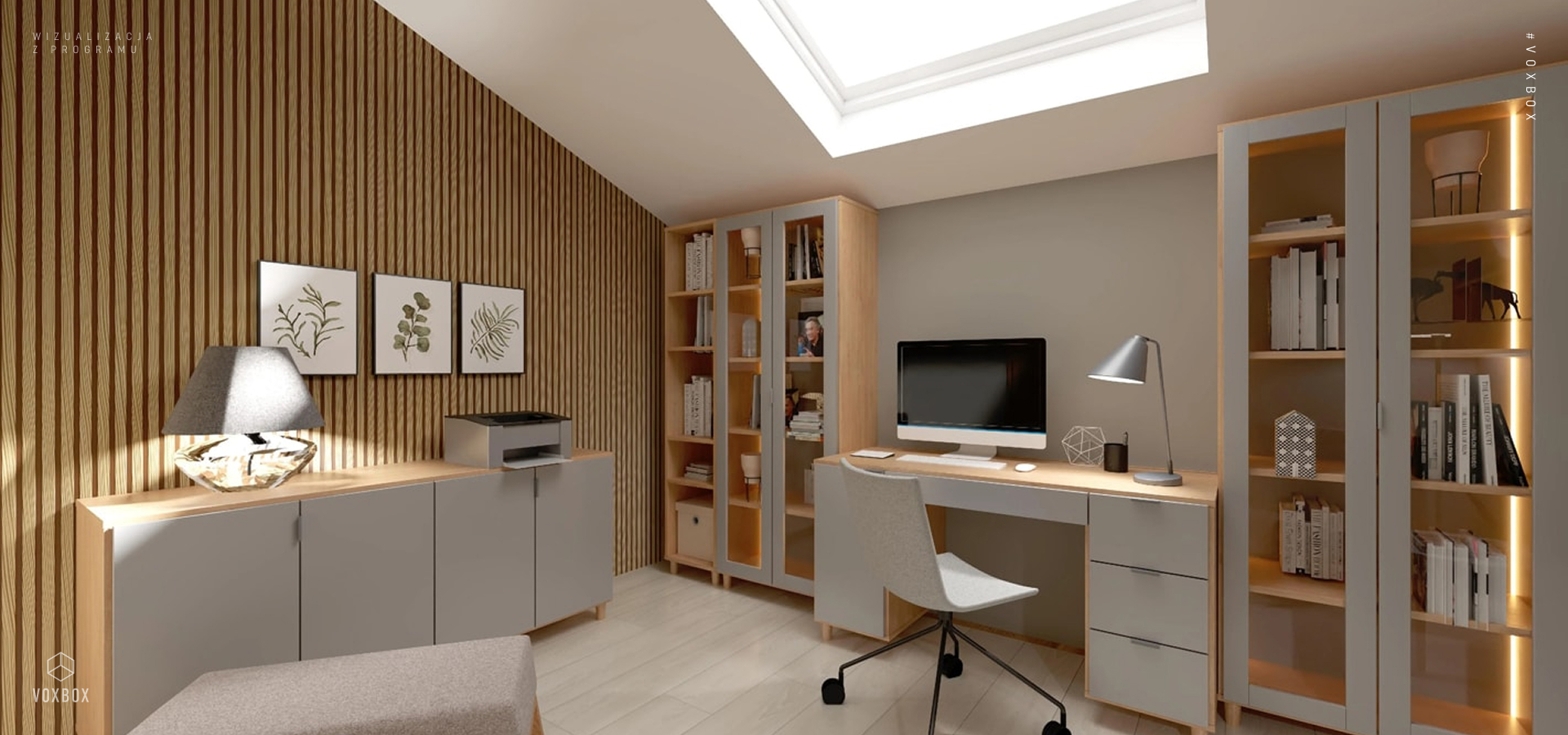 Jasne kolory ścian na poddaszu i ściana z lameli