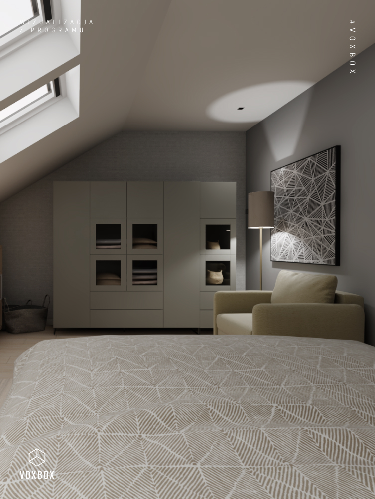  projekt sypialni z przeszkloną szafą 