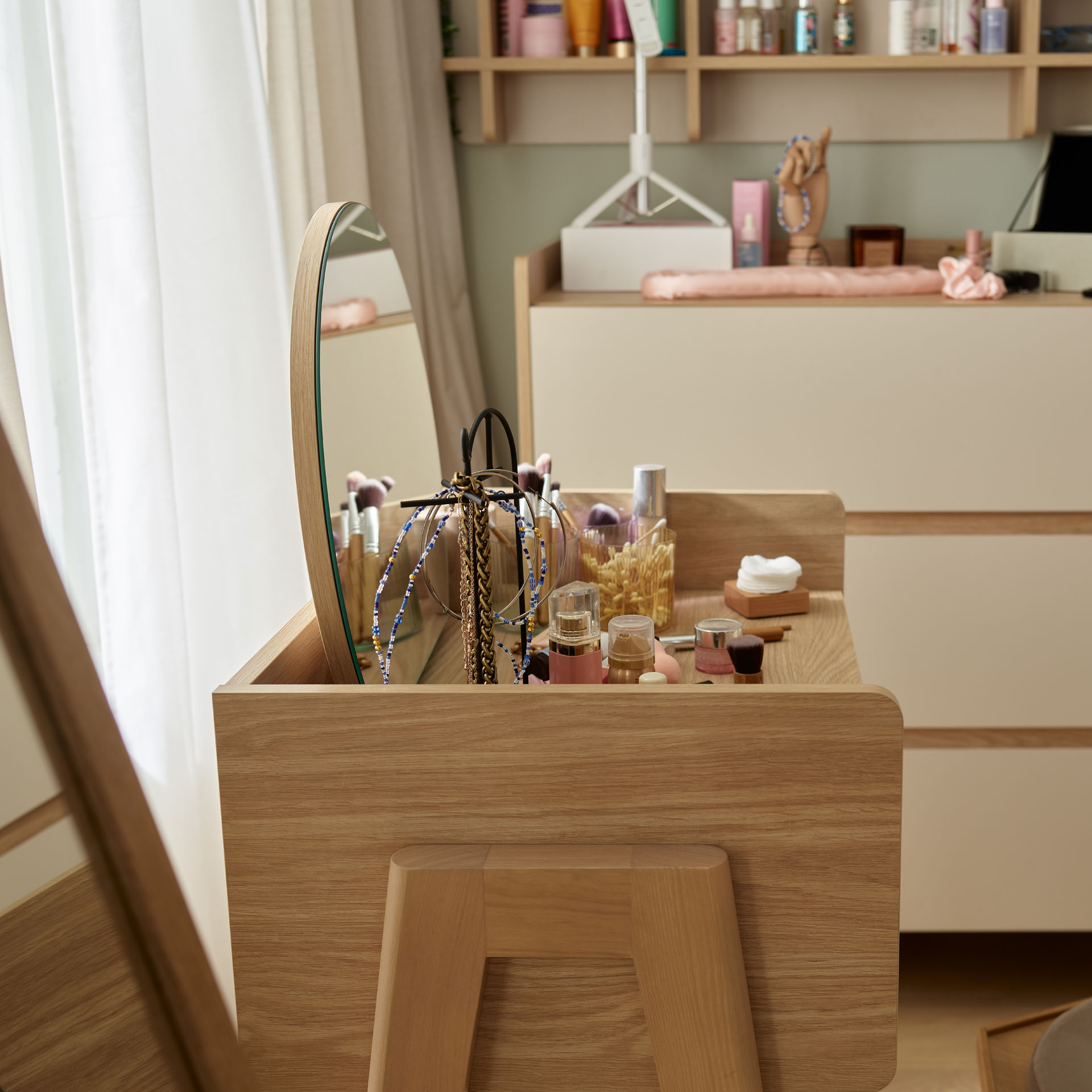 wooden dressing table designs with full length mirror Nordic Dressing Table with Full Body Mirror And Drawers