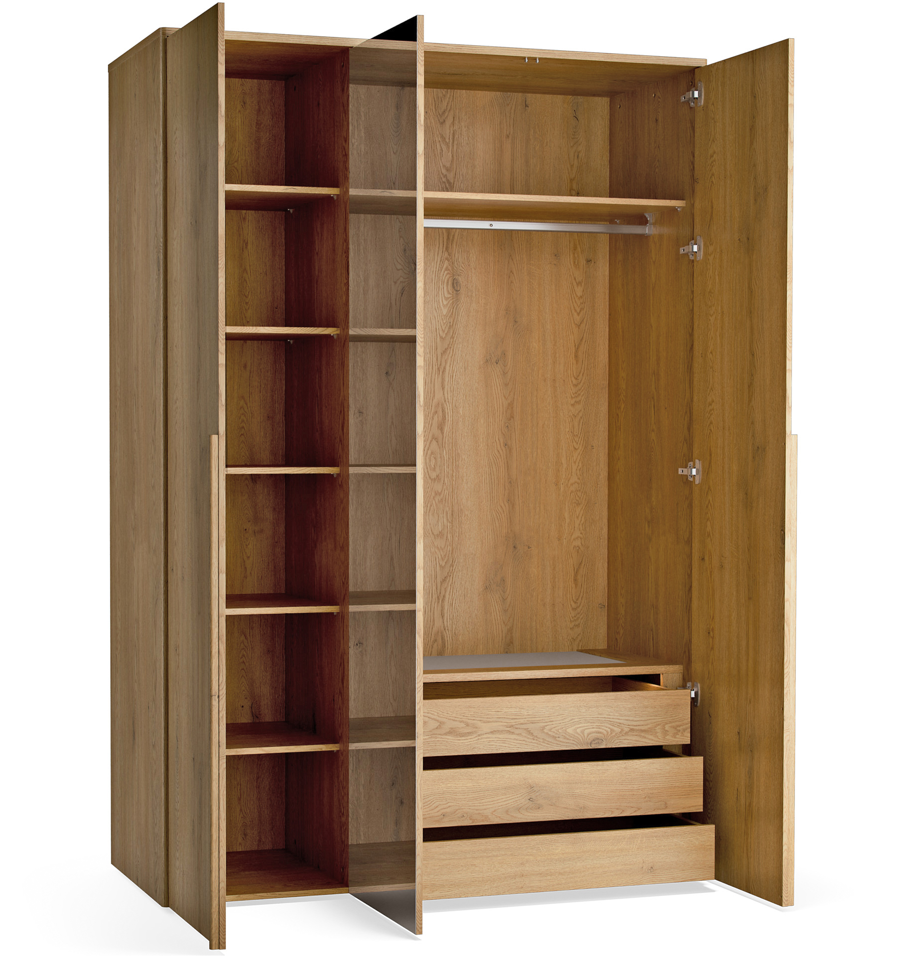 3-türiger Kleiderschrank mit Spiegel und Beleuchtung Well