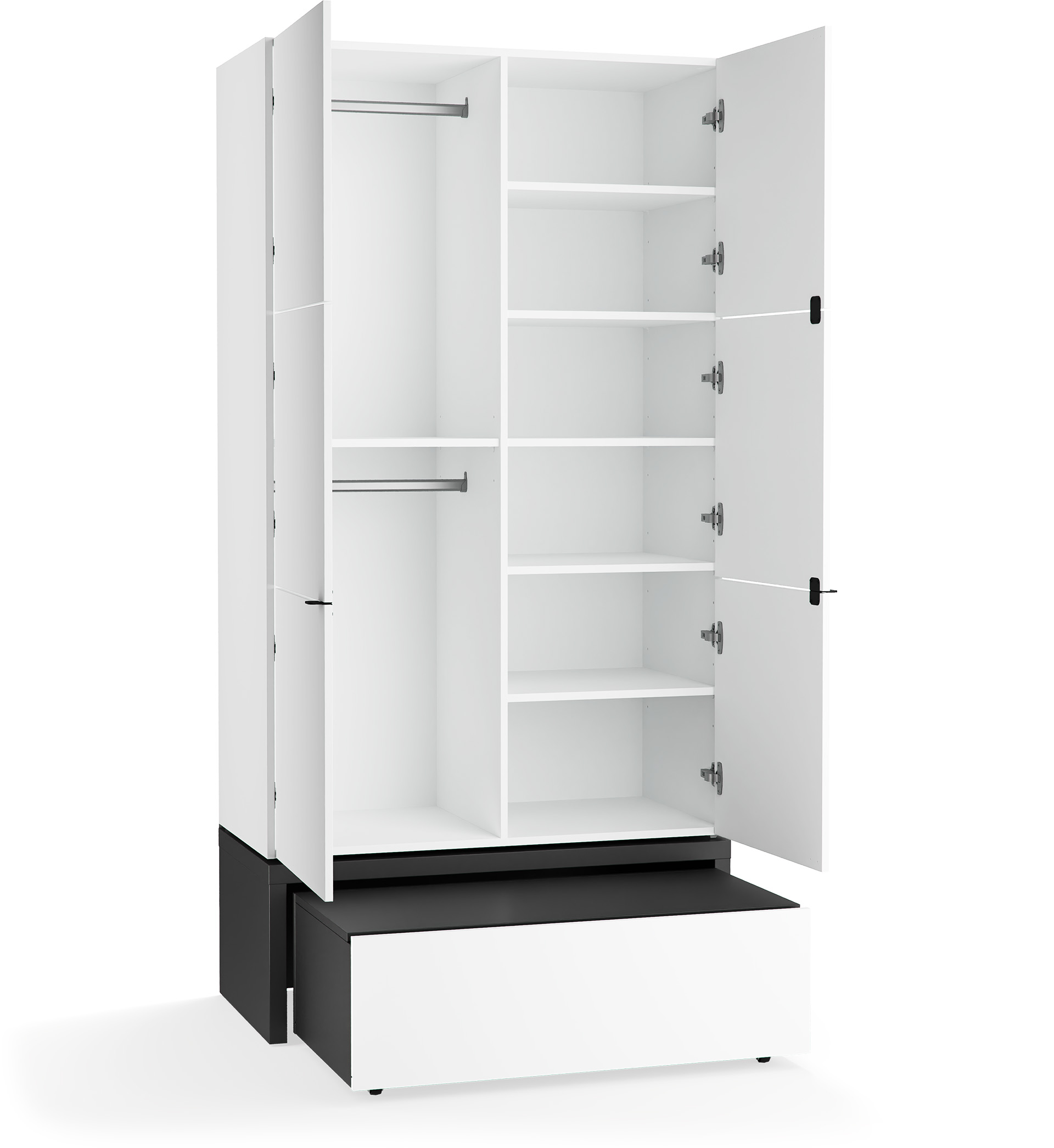 2-türiger Kleiderschrank mit zwei Kleiderstangen auf einem Podest mit ausziehbarer Aufbewahrungsbox Young Users Next