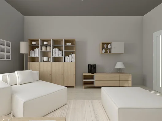 Nowoczesny living room ze skośną ścianą