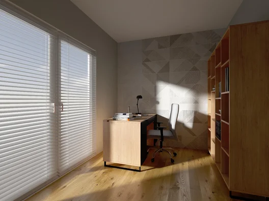 Małe home office z sofą do relaksu