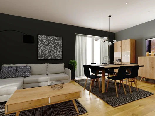 Grafitowy living room z jadalnią