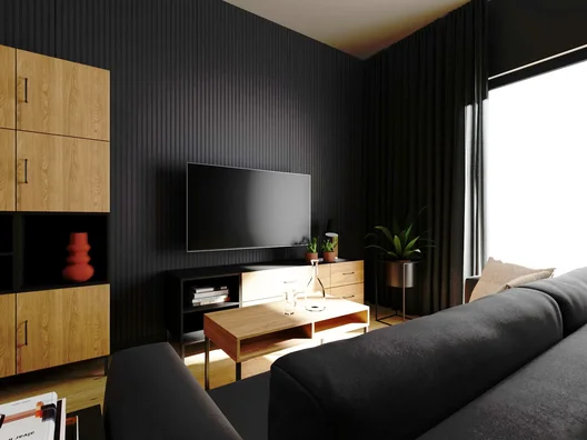 Kontrastowy salon z jadalnią w eleganckim wydaniu
