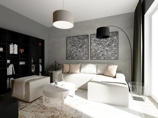 Wyrafinowany salon w tonacji szaro-czarnej