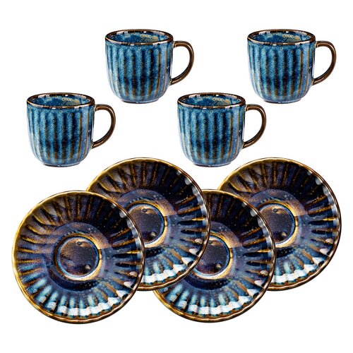Zestaw 4 filiżanek do espresso ze spodkami Deep Blue
