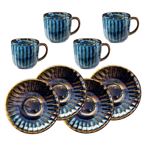 Set of 4 espresso cups with saucers Deep Blue