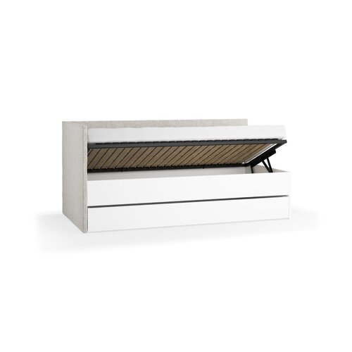 Left upholstered bed with lift-up frame and cover panel Young Users Next