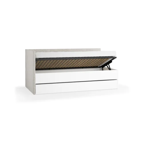 Left upholstered bed with lift-up frame and cover panel Young Users Next