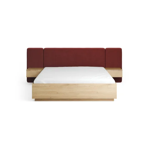 Bed 180x200  with a wide straight upholstered headboard and wall-mounted bedside tables Sova