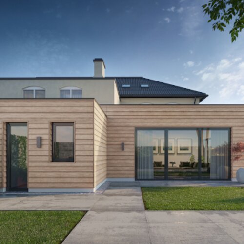 Facade cladding, Kerrafront, Wood Effect, Malt Oak, single panel arrangement