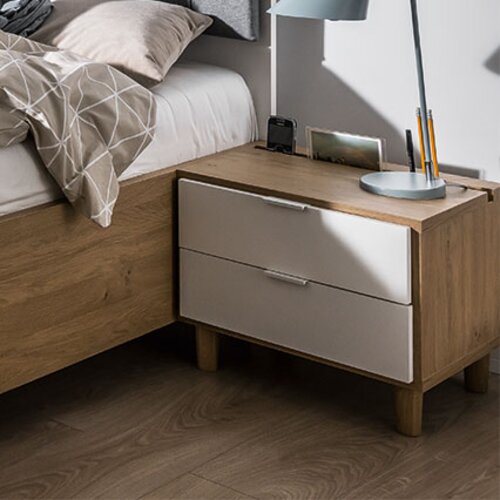 Bedside table with drawers and functional slat Simple arrangement
