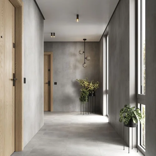 Mineralne płyty ścienne Idevo Smoky Concrete 280x110 cm aranżacja