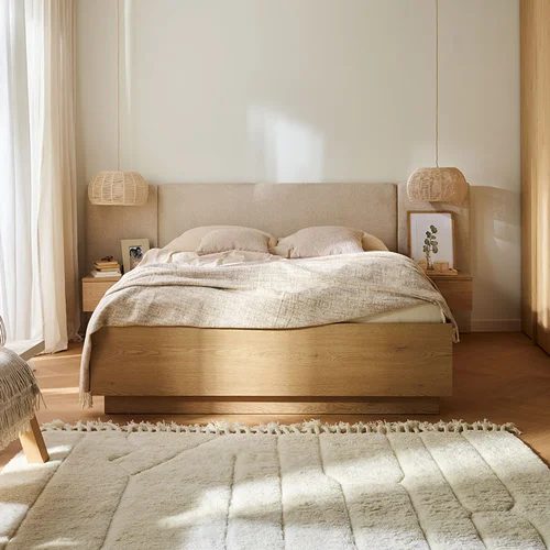 Bed 140x200 with straight wide upholstered headboard Sova arrangement