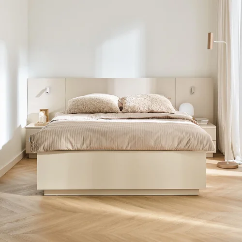 Bed 140x200 with straight wide panel headboard Sova arrangement