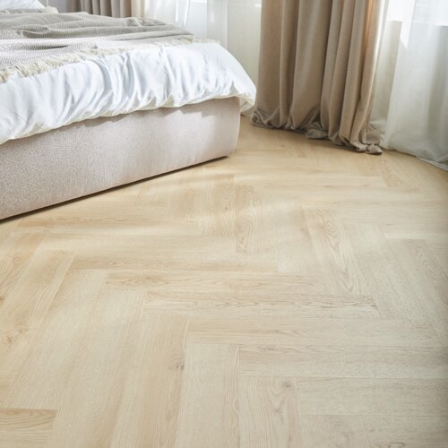 Panele winylowe Querra Vinyl Herringbone Dąb Itra HB ze zintegrowanym podkładem aranżacja