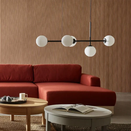Lampa wisząca Dione 5 klosz mleczny aranżacja